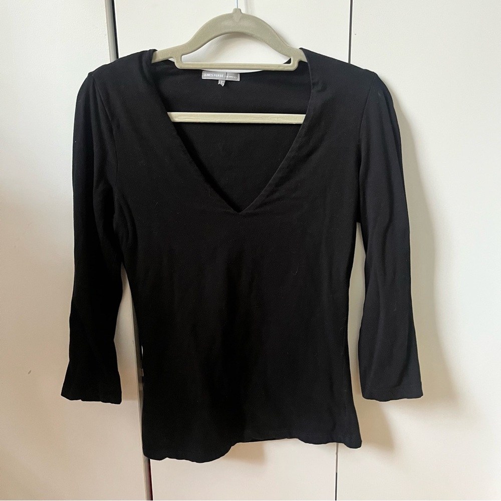 EUC James Perse Los Angeles black 3/4 sleeve tee size 2
